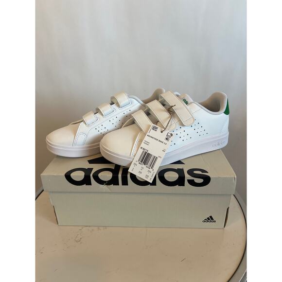 Adidas Advantage Base 2.0 Kids' Shoes White Green Size 2 - Picture 1 of 8